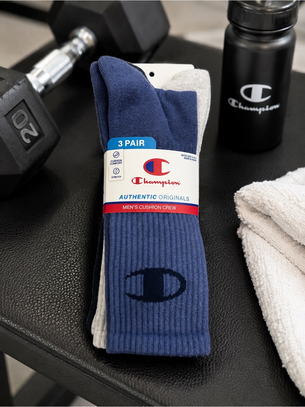 Champion Men’s Crew Socks - Navy and Gray (3 Pack)